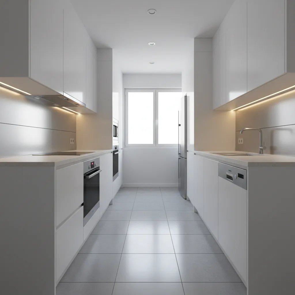 Parallel kitchen layout design for small apartment kitchens
