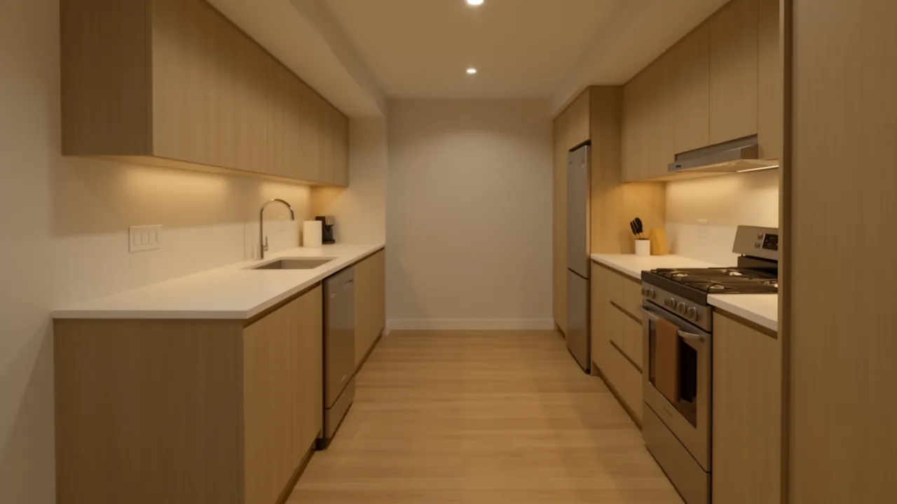 Parallel modular kitchen layout suitable for small apartments