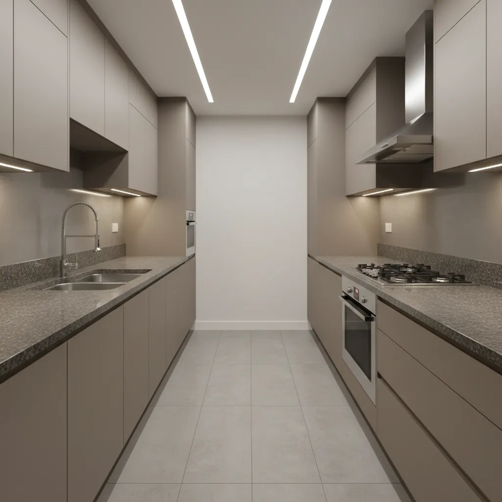 Parallel kitchen layout with efficient workflow