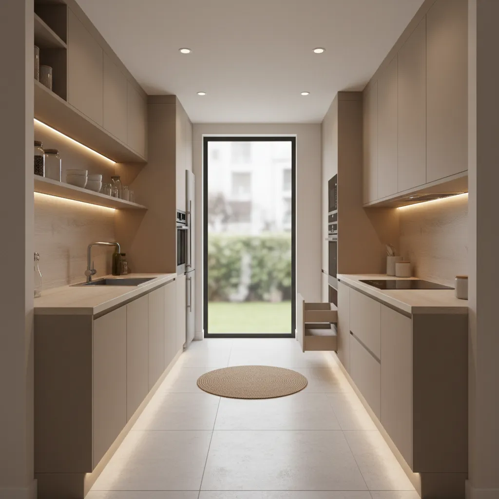 Parallel kitchen layout design commonly used in Indian apartments