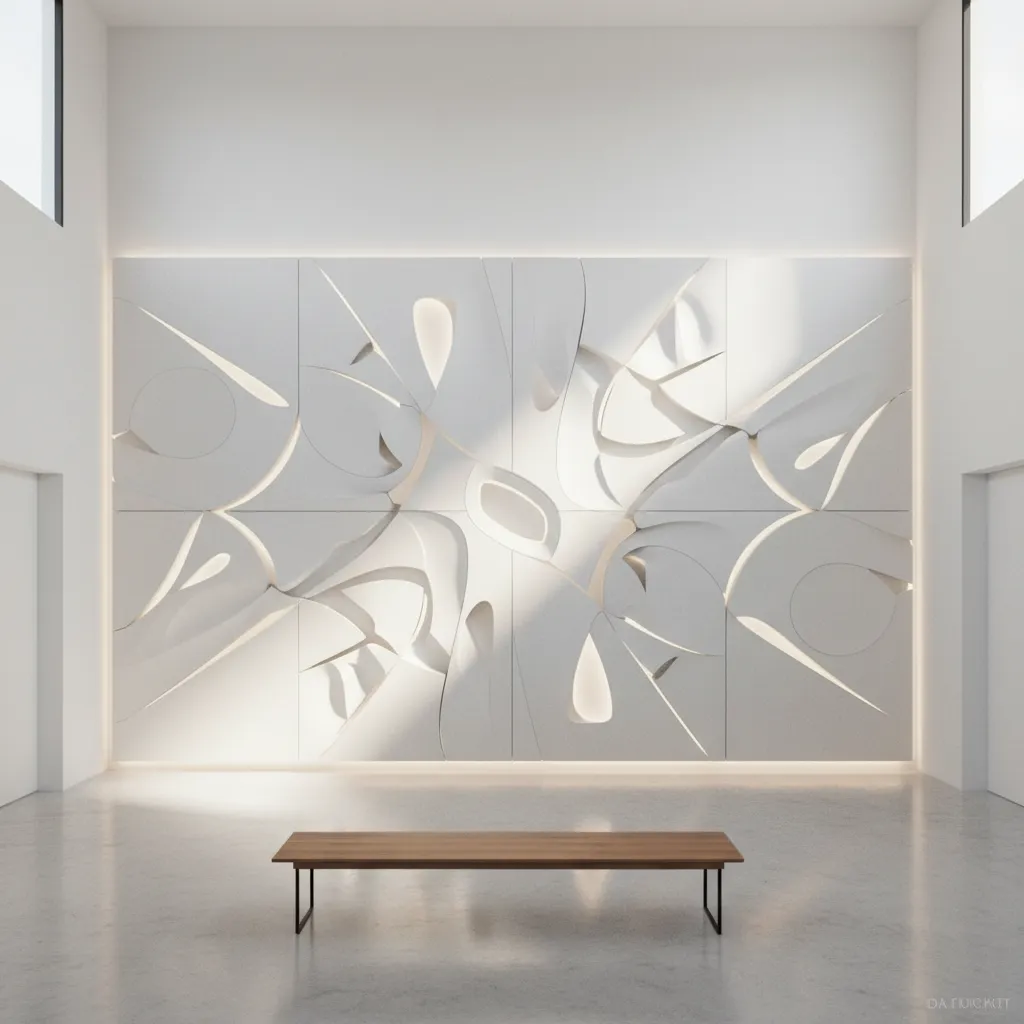 Parametric architectural cutout wall pattern in modern interior