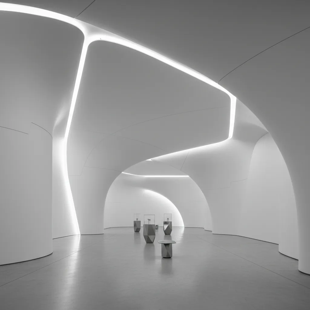 Interior paramétrico contemporáneo con iluminación integrada