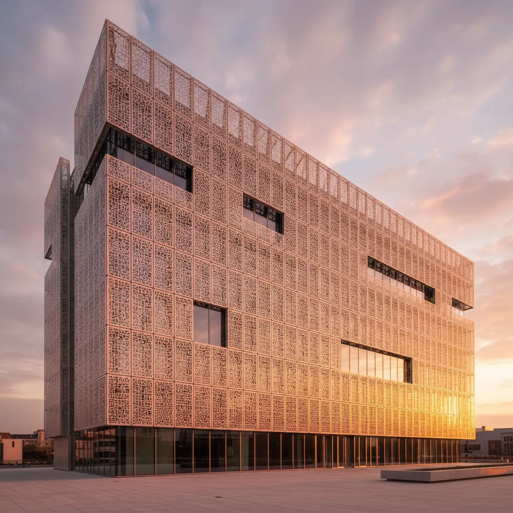 parametric jali facade panels on contemporary building exterior