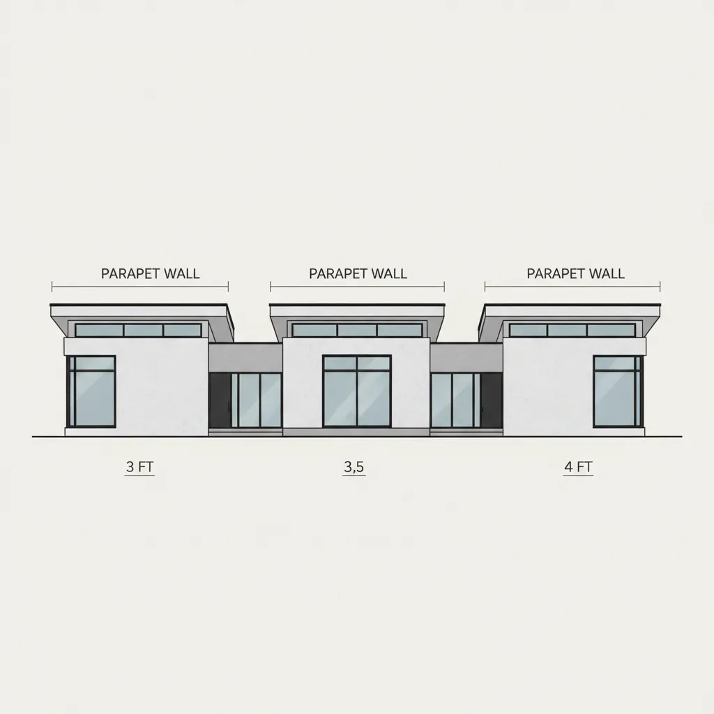 diagram showing ideal parapet wall height proportions for single floor houses