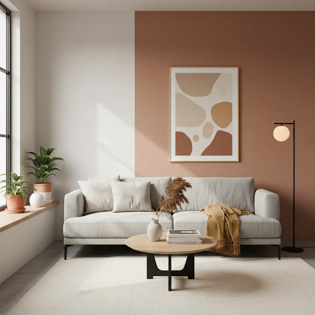 Salón con una pared de color acento que cambia el ambiente del espacio