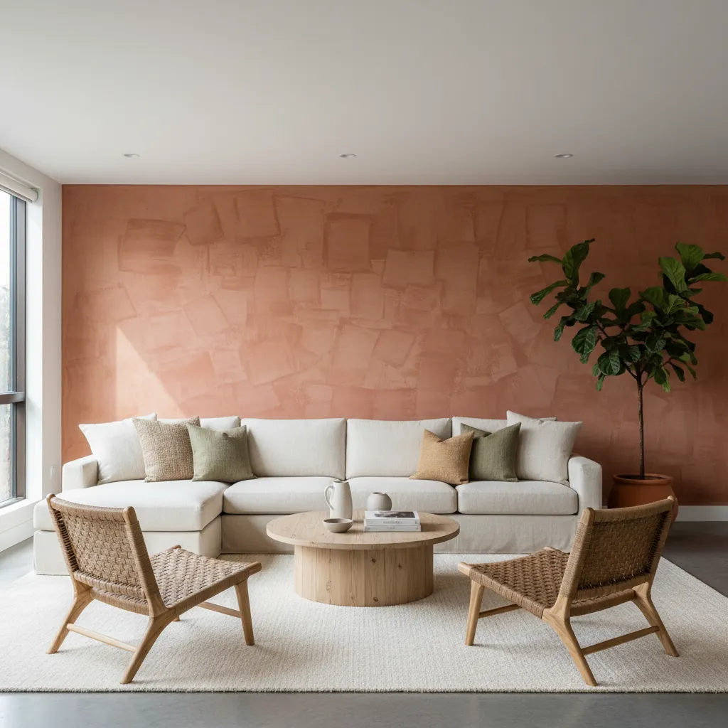 Salón moderno con pared acento detrás del sofá