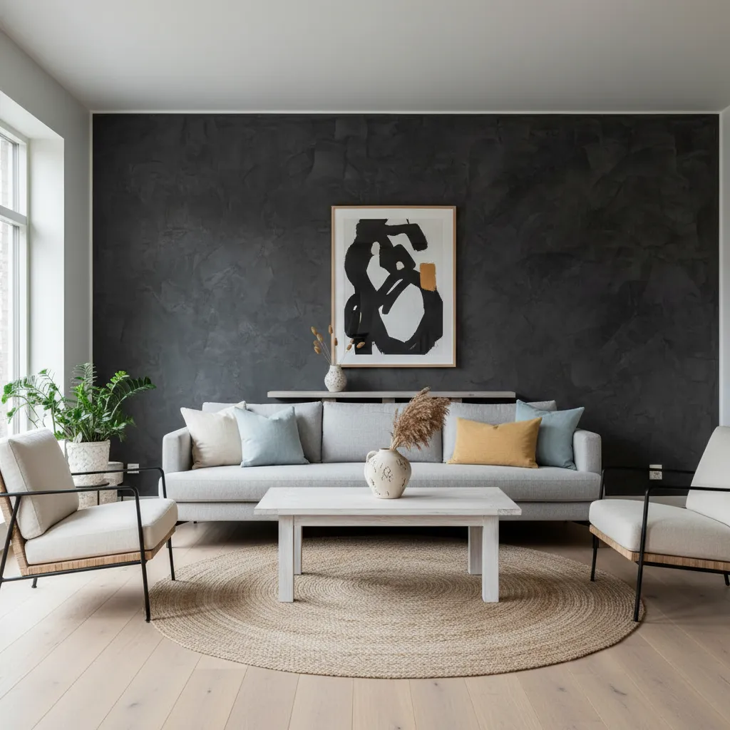 Salón con pared de acento pintada en color profundo