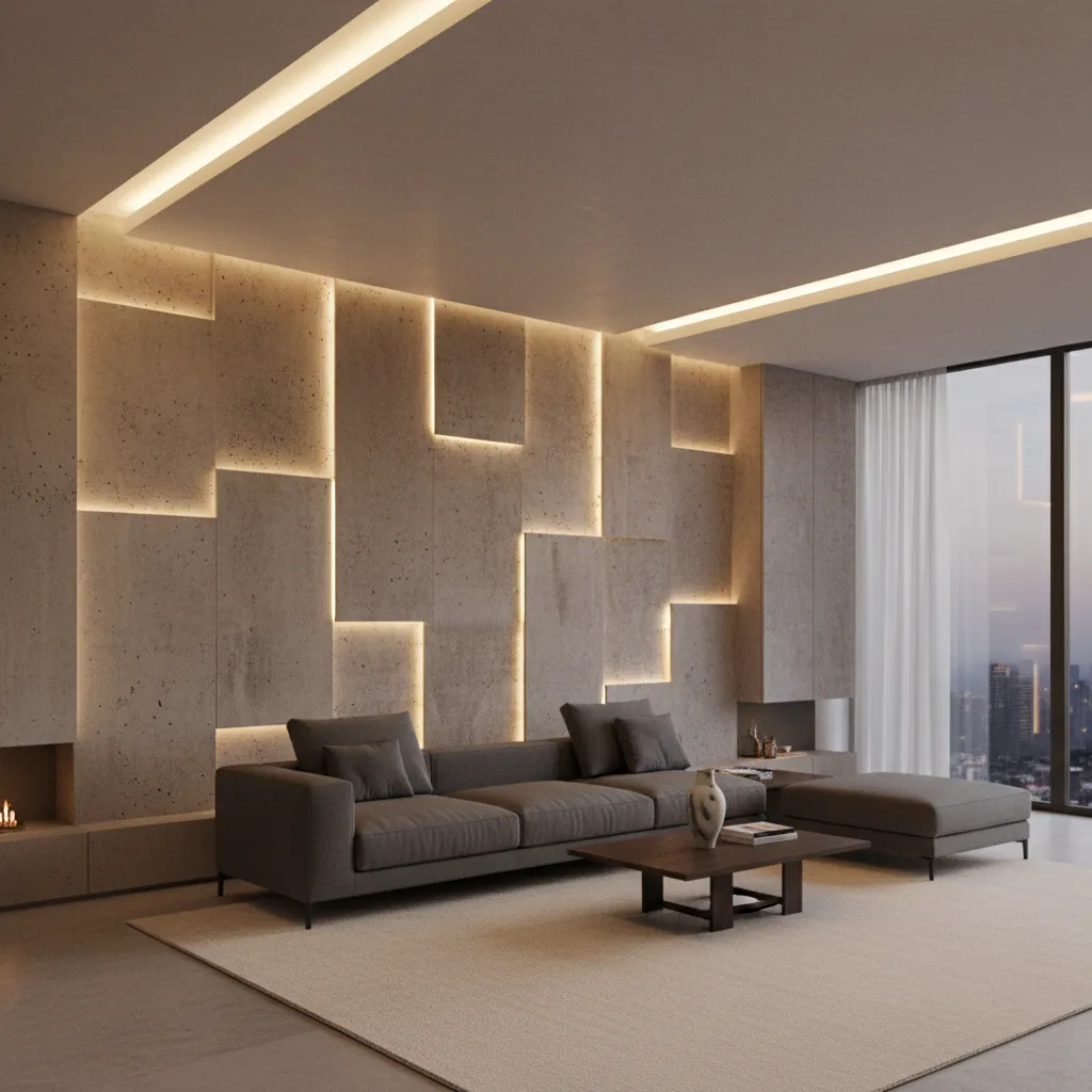 pared moderna con iluminación LED indirecta integrada