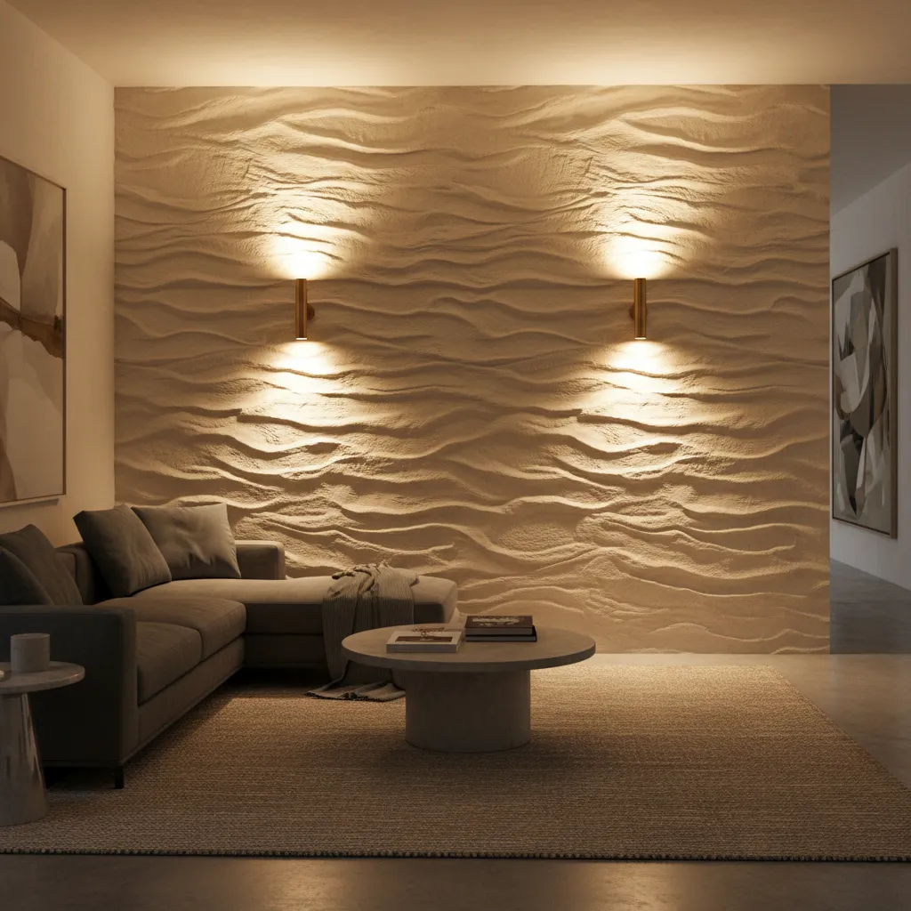 Pared decorativa iluminada con apliques modernos