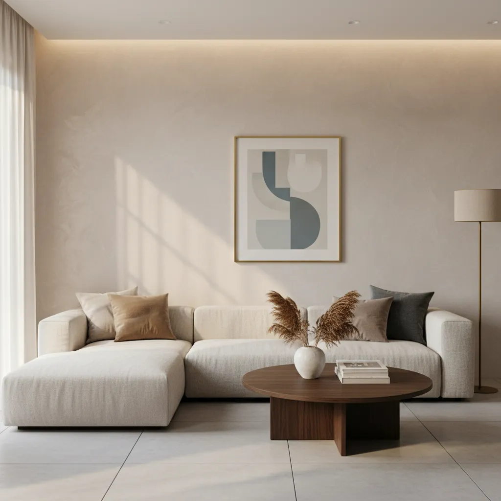 Pared de salón con acabado de estuco veneciano brillante