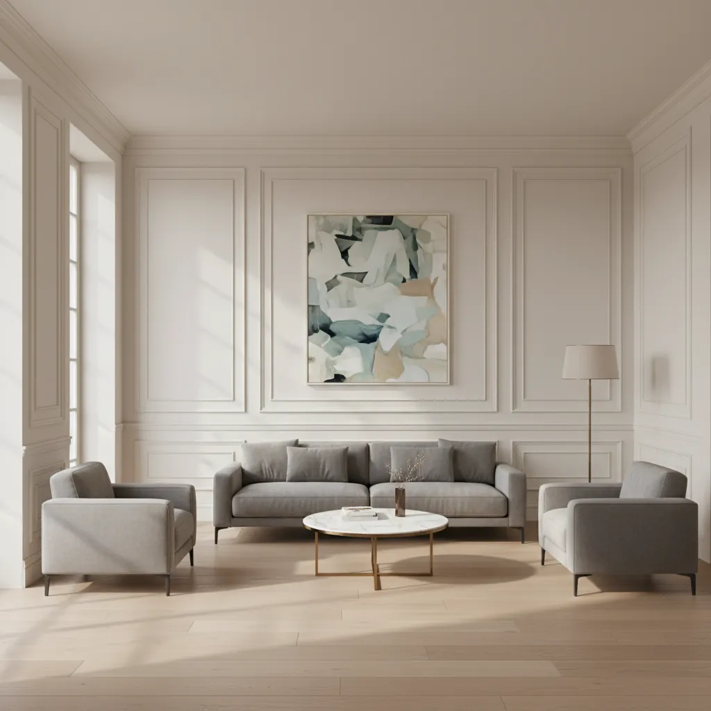 Pared decorativa con marcos de poliestireno pintados del mismo color