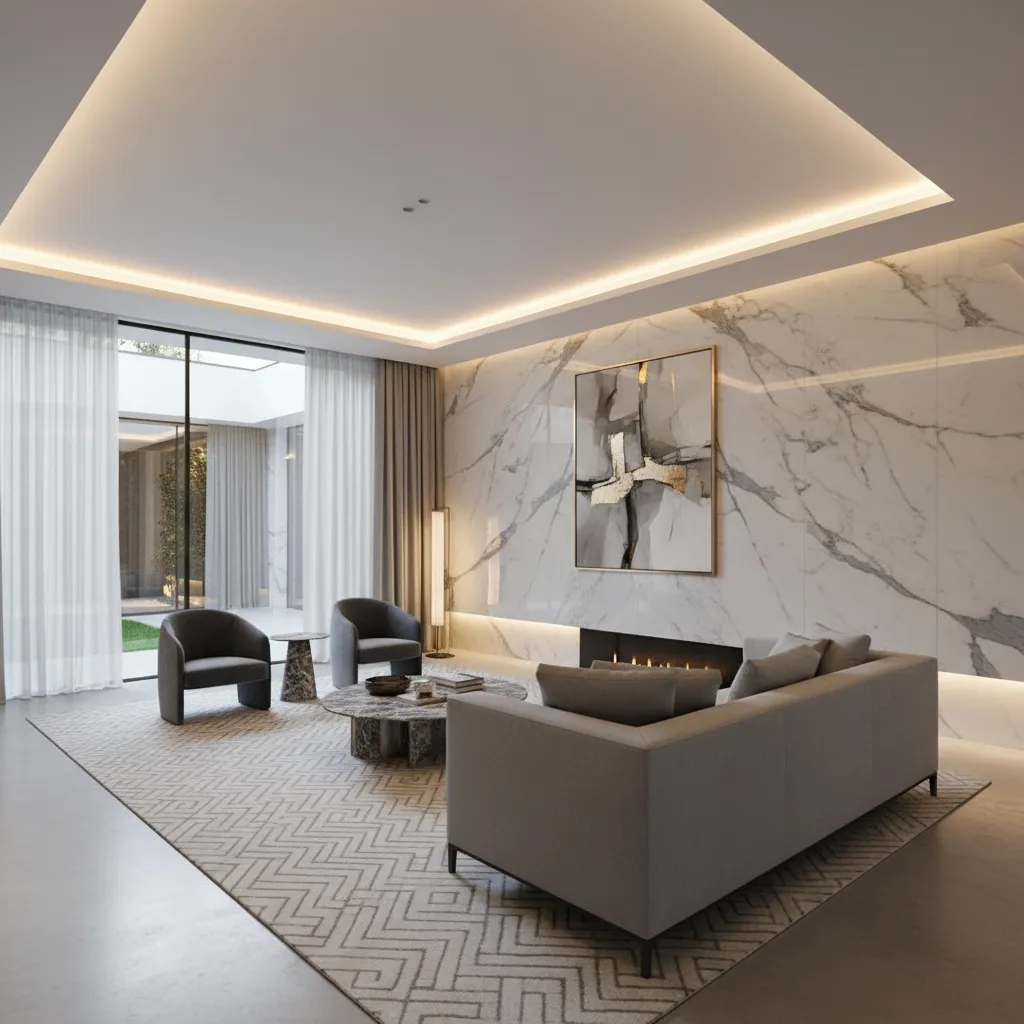 Pared interior elegante con revestimiento de mármol