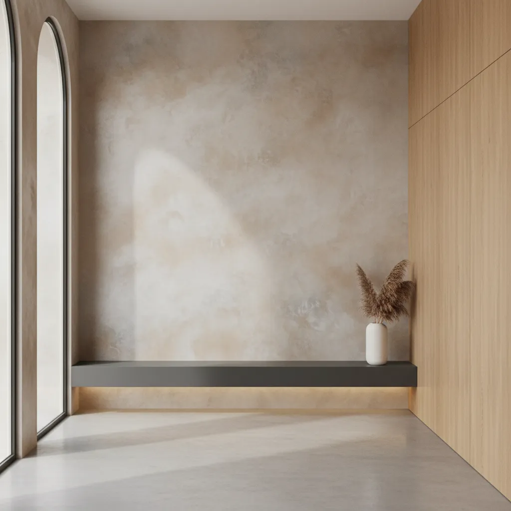 Pared de microcemento en un interior contemporáneo