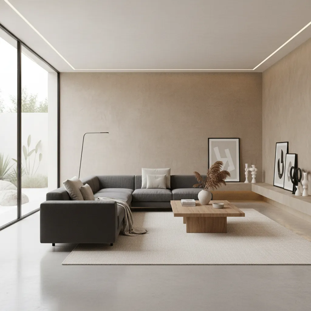 Pared de microcemento en interior moderno