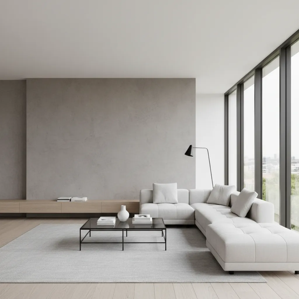 pared de microcemento en salón contemporáneo