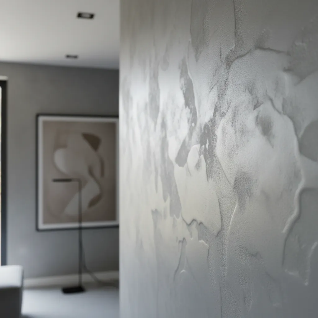 Detalle de textura de pared de microcemento en interior moderno