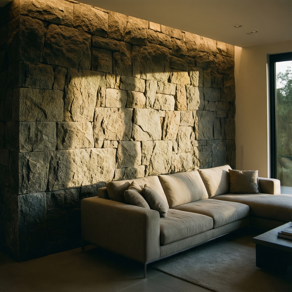 Paredes de interior decoradas con piedras