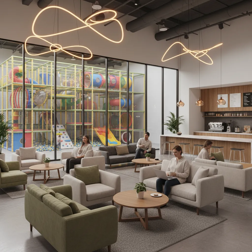 Zona de descanso para padres en parque infantil interior