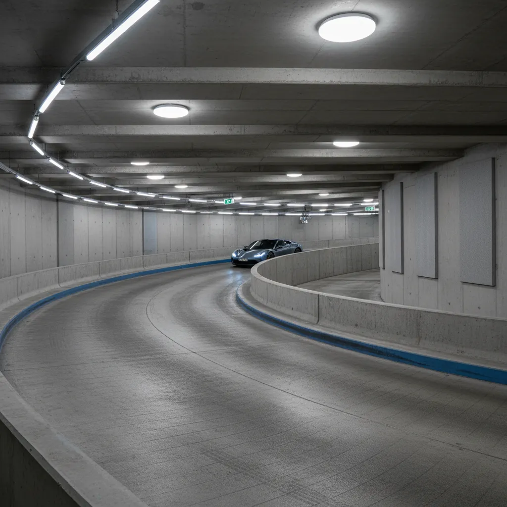 Basement parking ramp curve showing vehicle turning radius