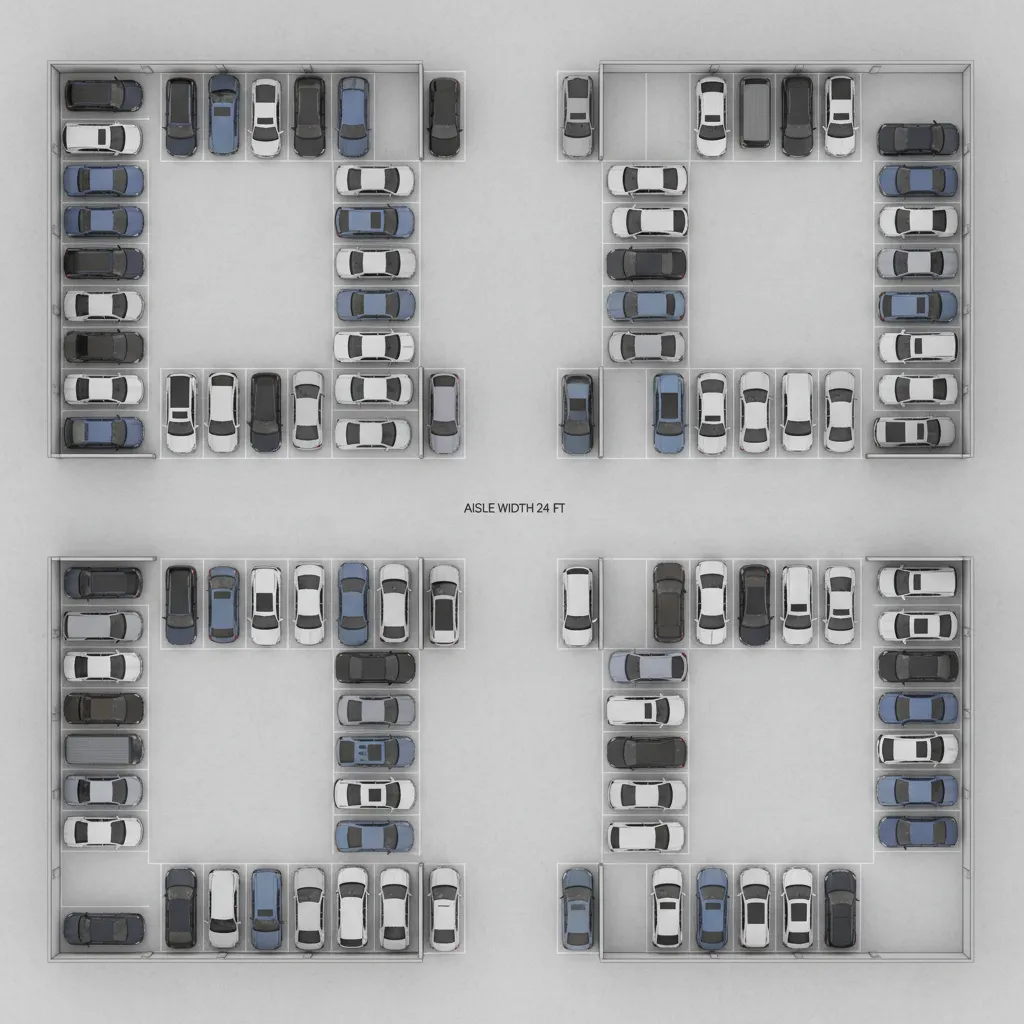 parking space dimension layout with driving aisle and car clearance