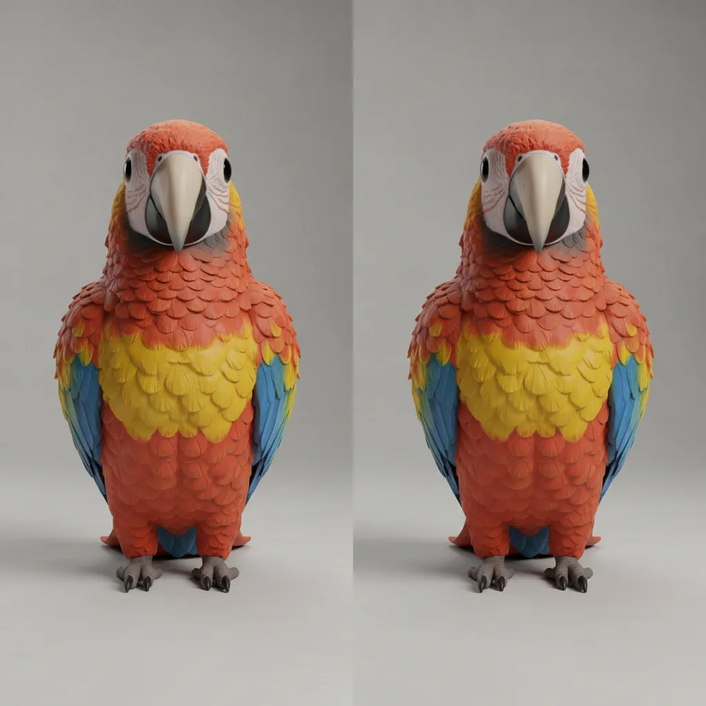 normal map baking from high poly to low poly 3D parrot model