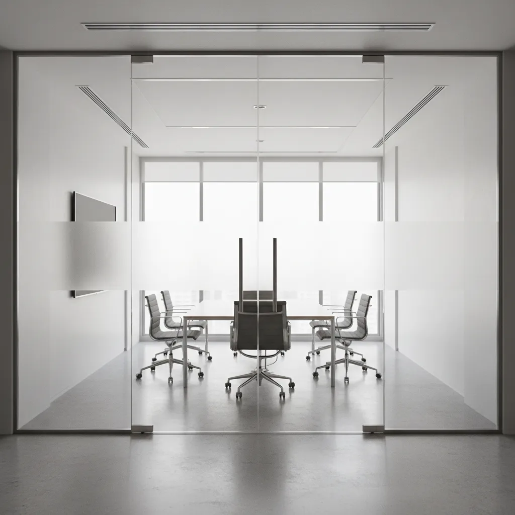 Partial frosted glass design on modern office meeting room door