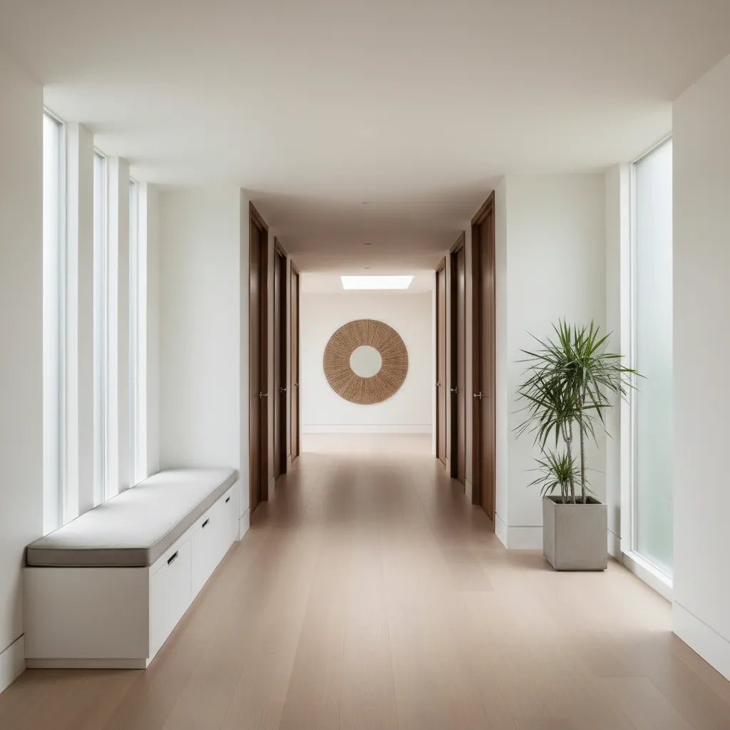 Pasillo largo en una casa mostrando distribución de dormitorios