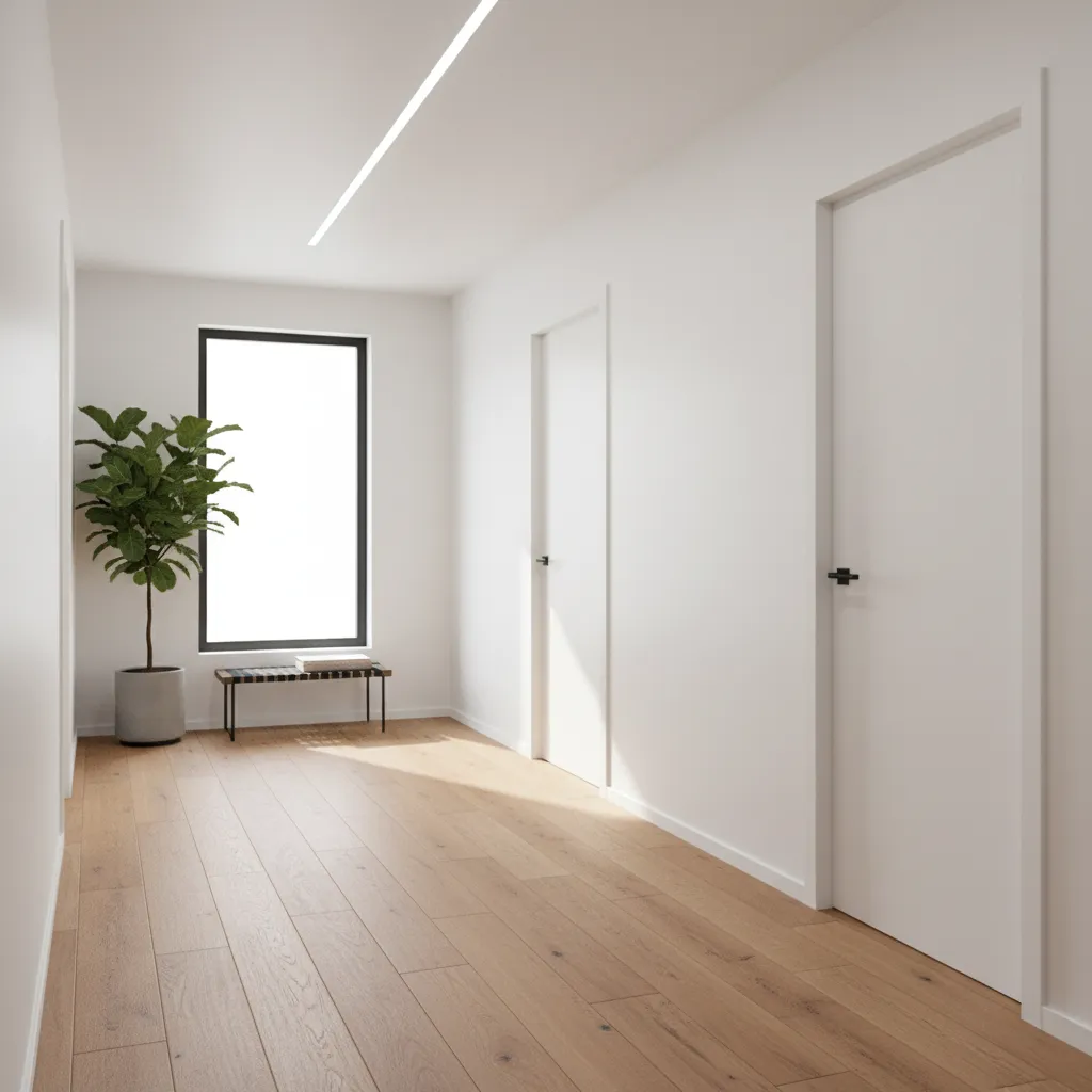 Pasillo luminoso en segunda planta con acceso a dormitorios