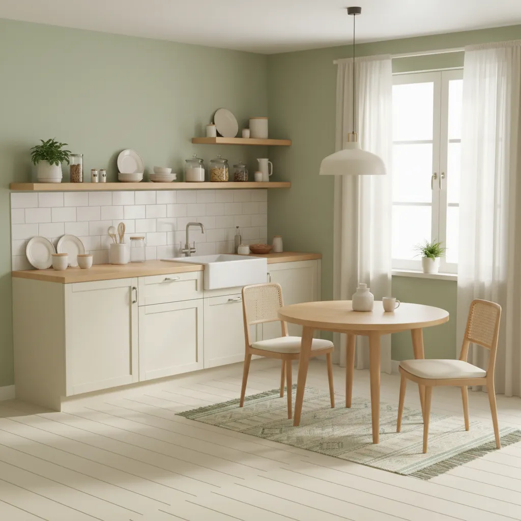 pastel green and cream kitchen inspired by animal crossing color palette