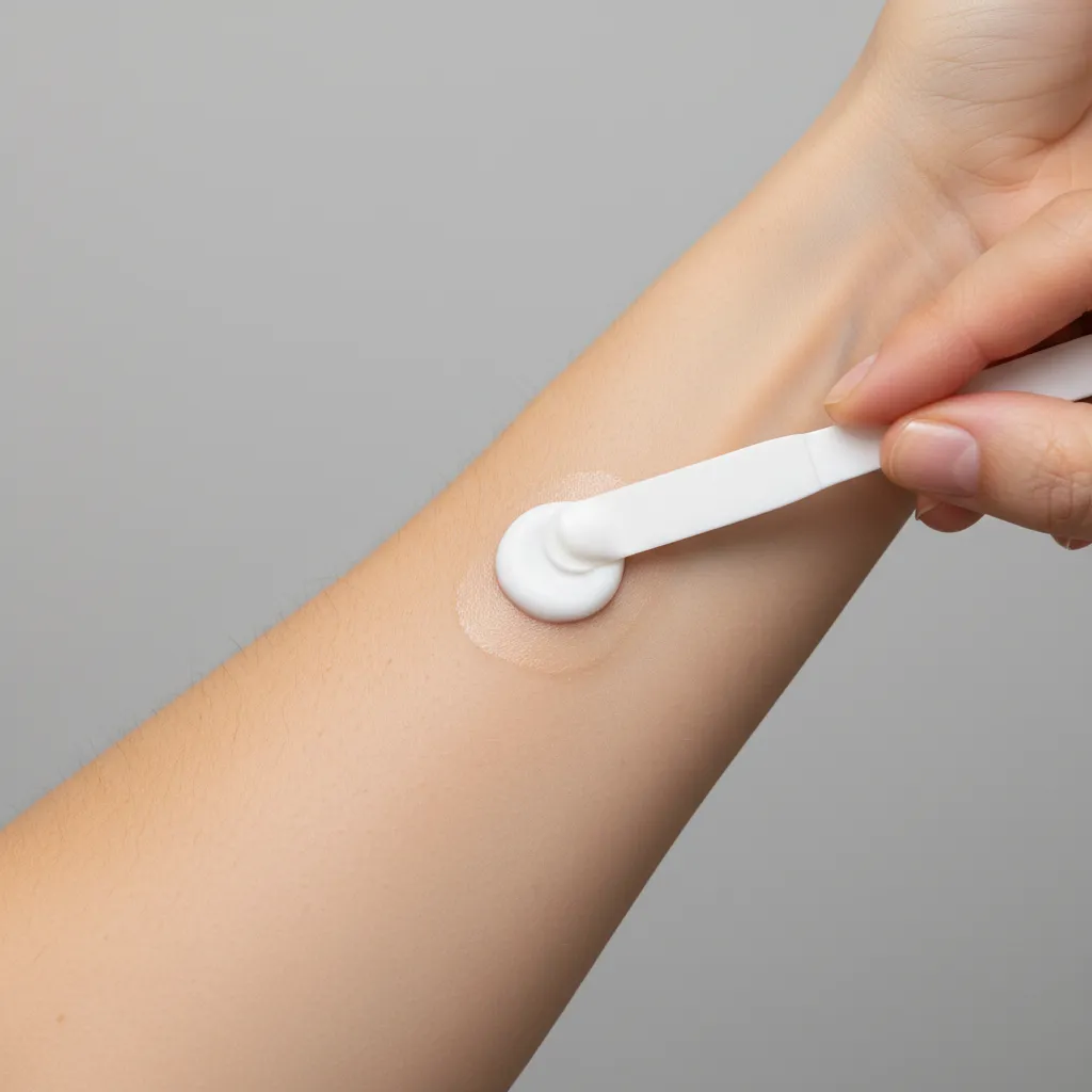 Patch testing depilatory cream on small skin area