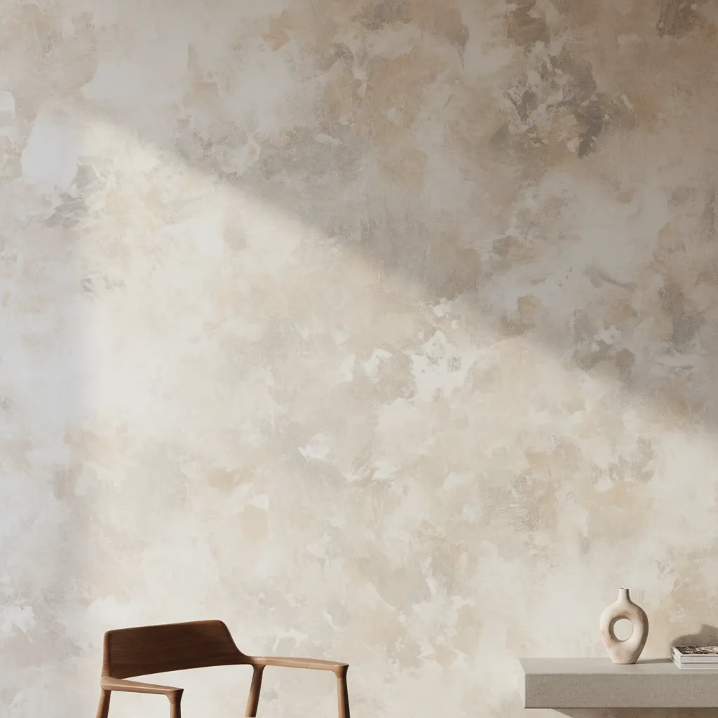 Example of patchy limewash wall texture after first coat