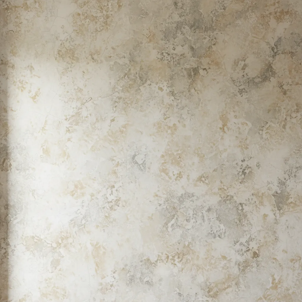 Wall with uneven limewash texture showing patchy mineral paint finish