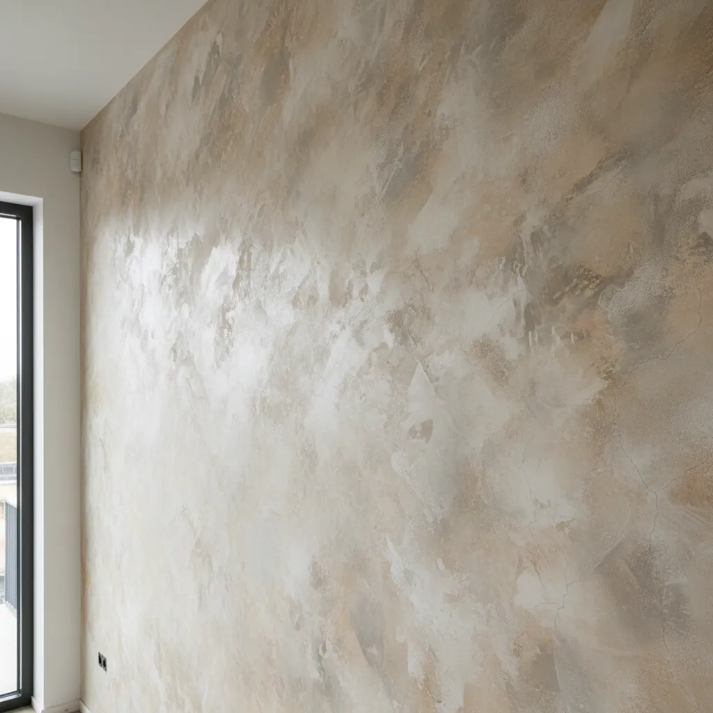 Patchy uneven limewash glaze finish showing absorption differences