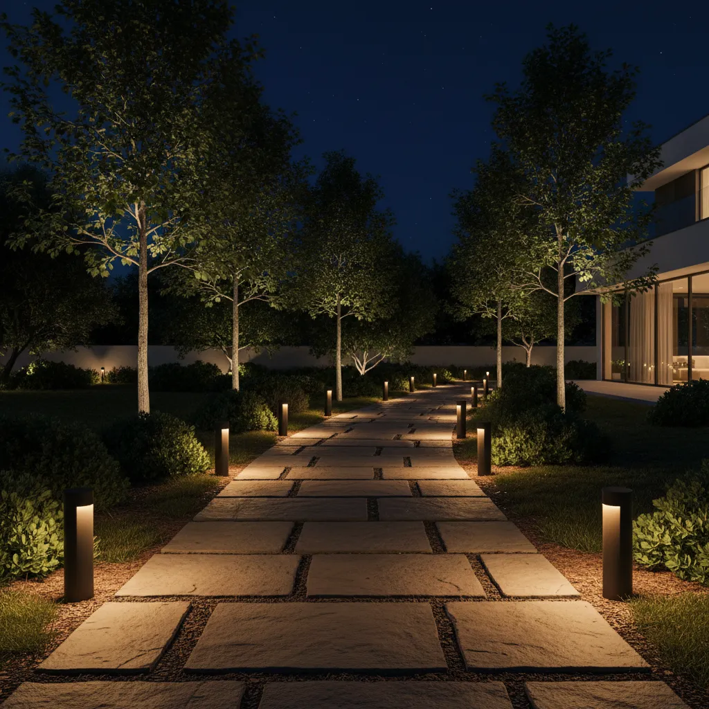 Garden pathway illuminated with bluetooth smart outdoor pathway lights