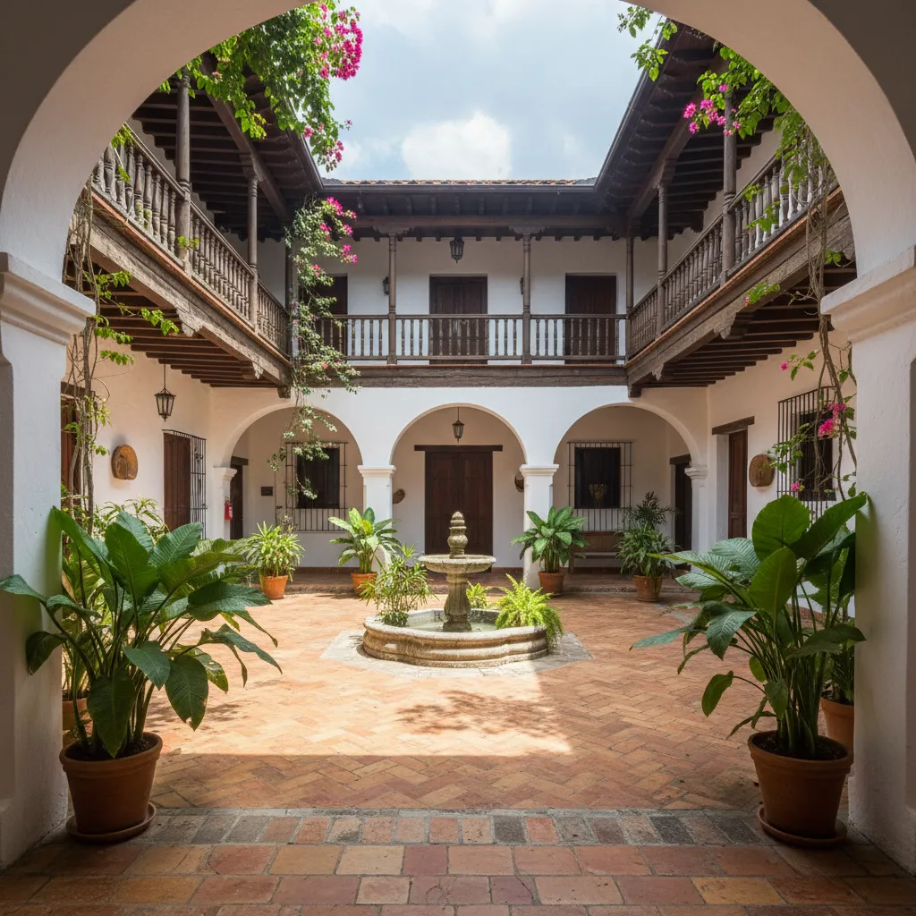 Patio interior tradicional en una casa colombiana