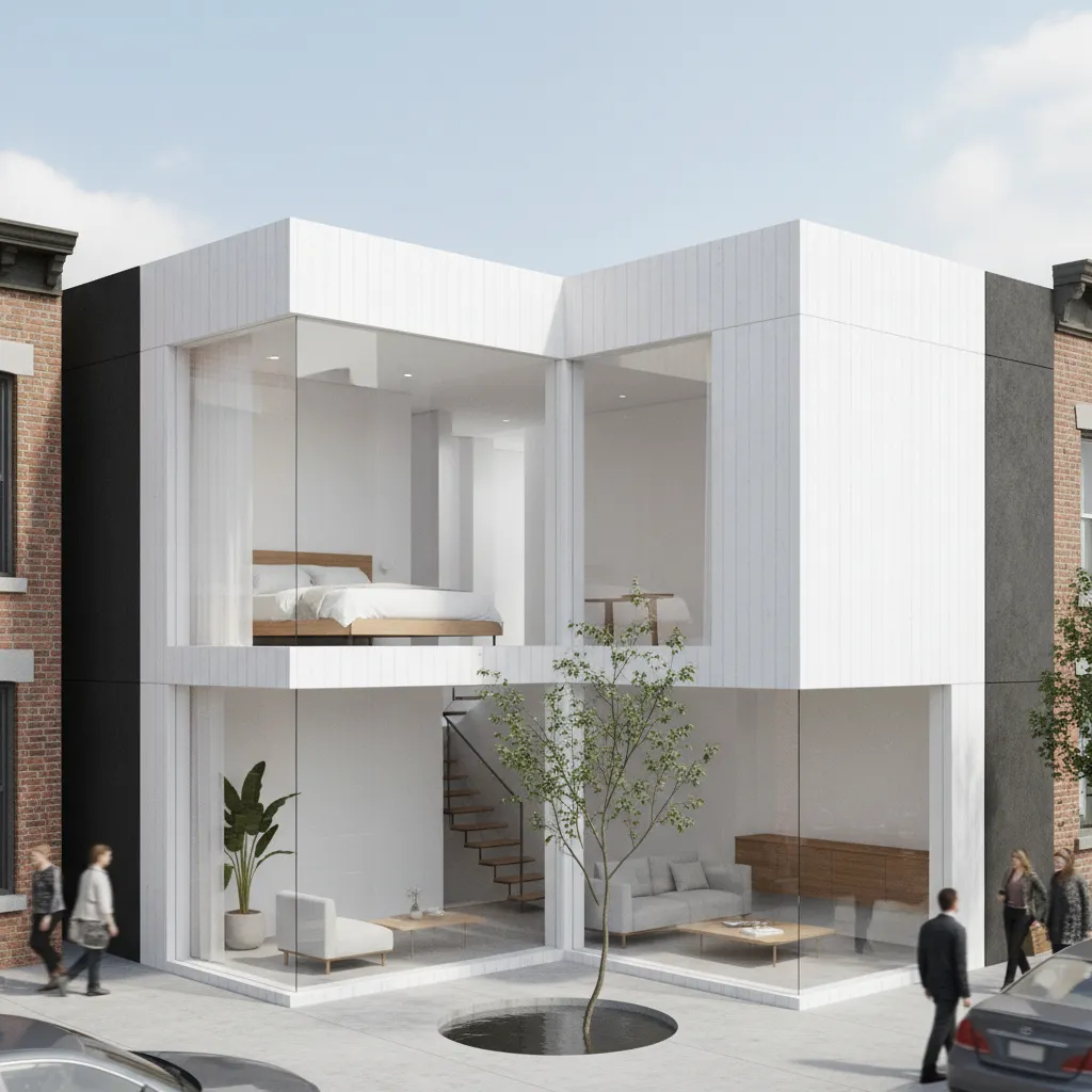 Pequeña vivienda urbana con patio central moderno