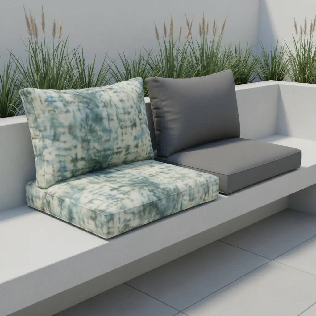 side by side comparison of uneven dyed cushion and uniform replacement cushion