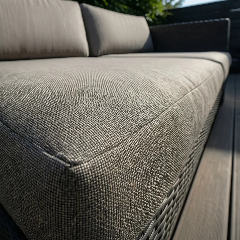 Close-up of outdoor cushion fabric texture on patio furniture