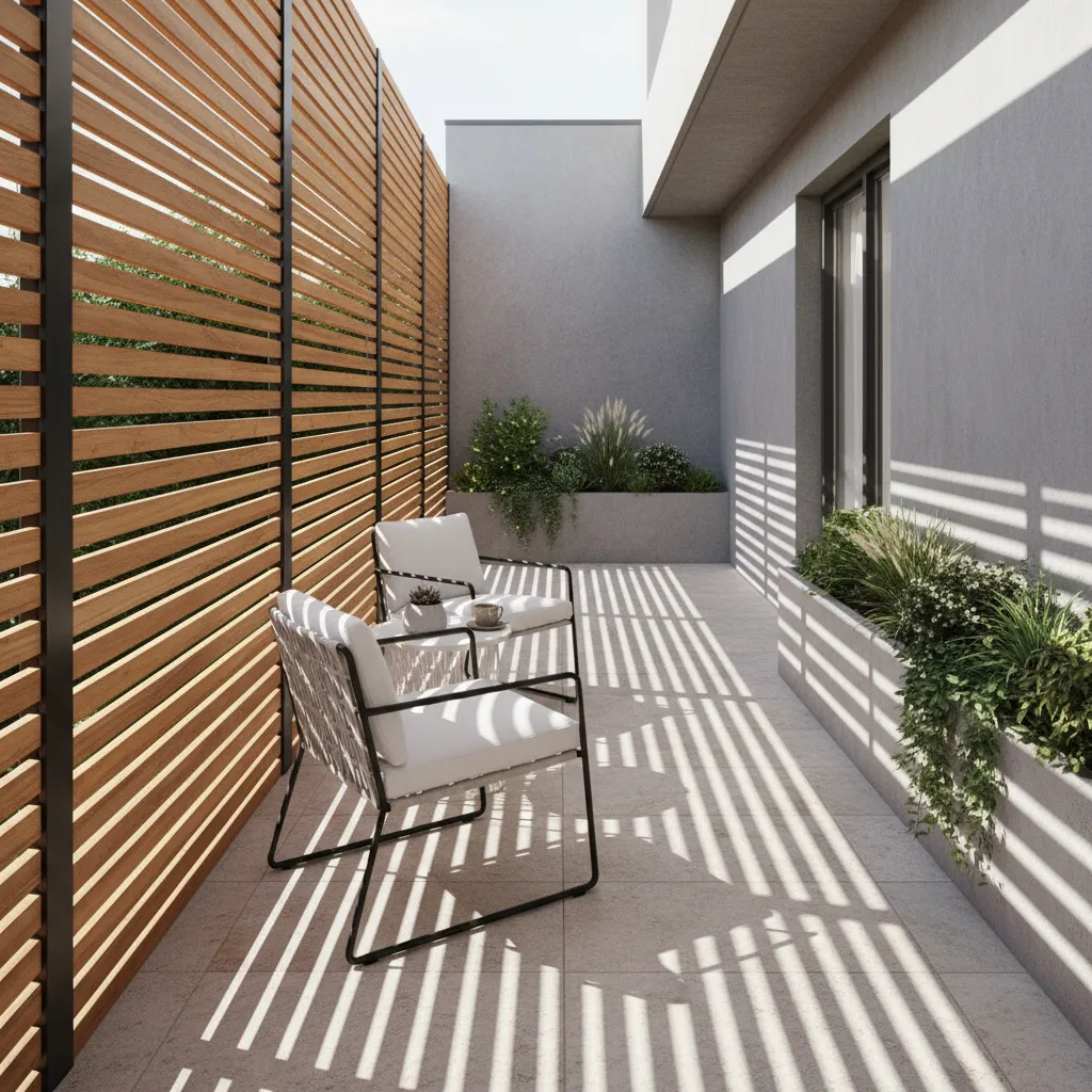 small patio divider placed along edge allowing sunlight into seating area