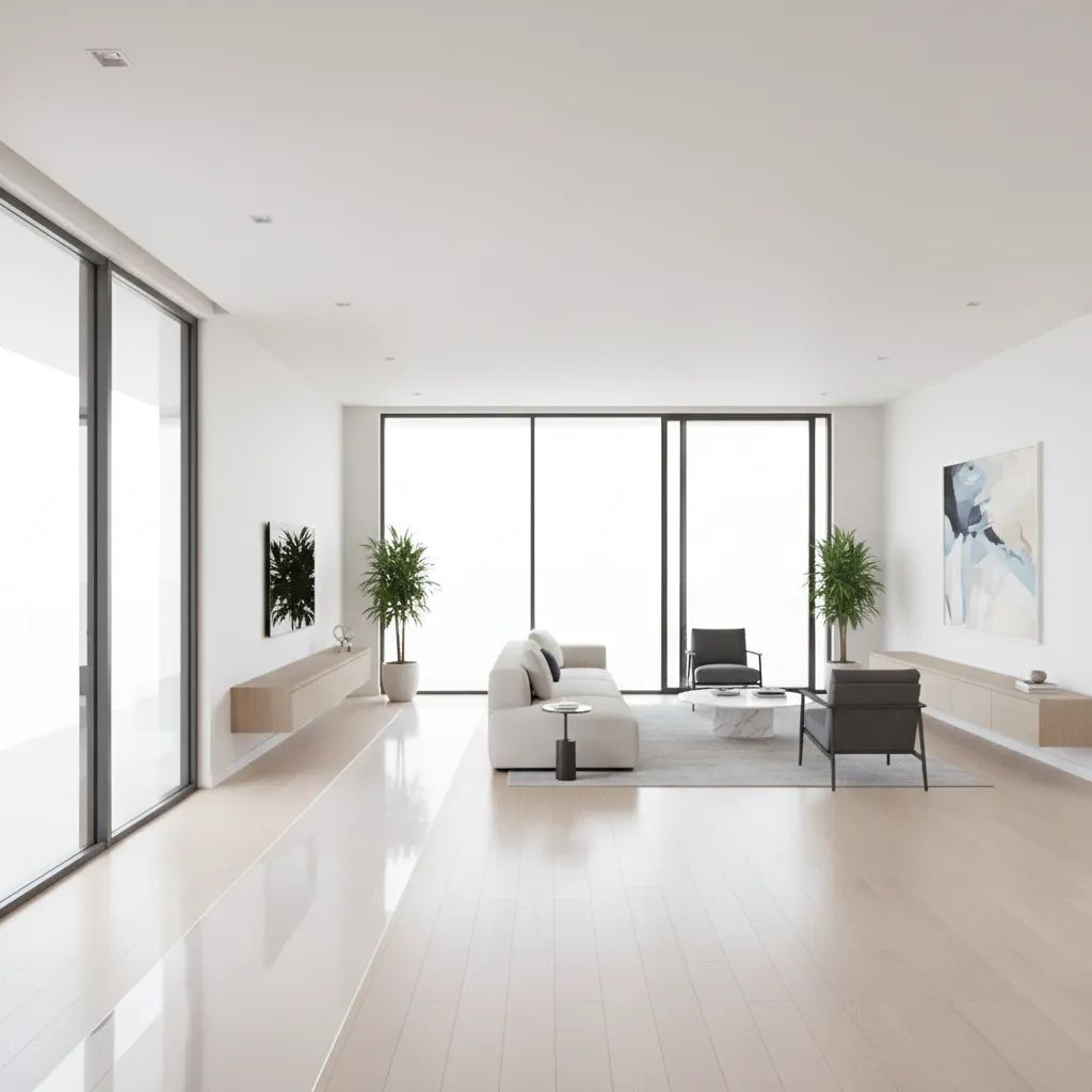Living room showing clear circulation path in front of sliding patio doors