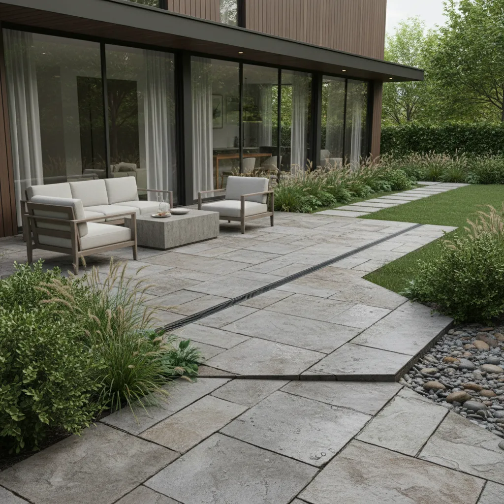 patio surface designed with slope directing water away from house