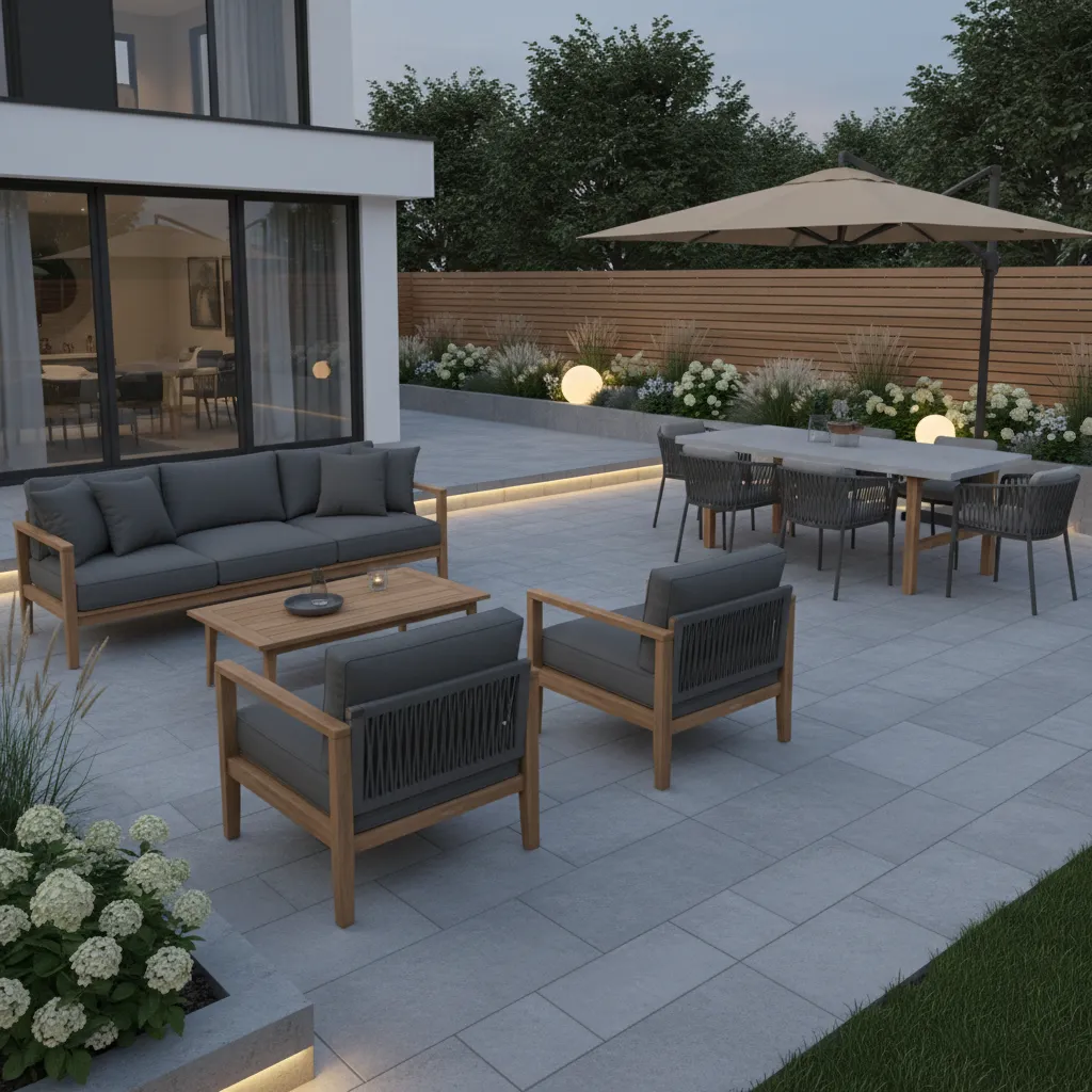 outdoor patio furniture arrangement showing safe walking space