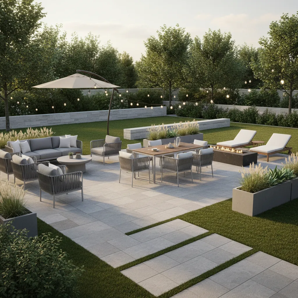 Patio furniture layout showing clear walking space around seating