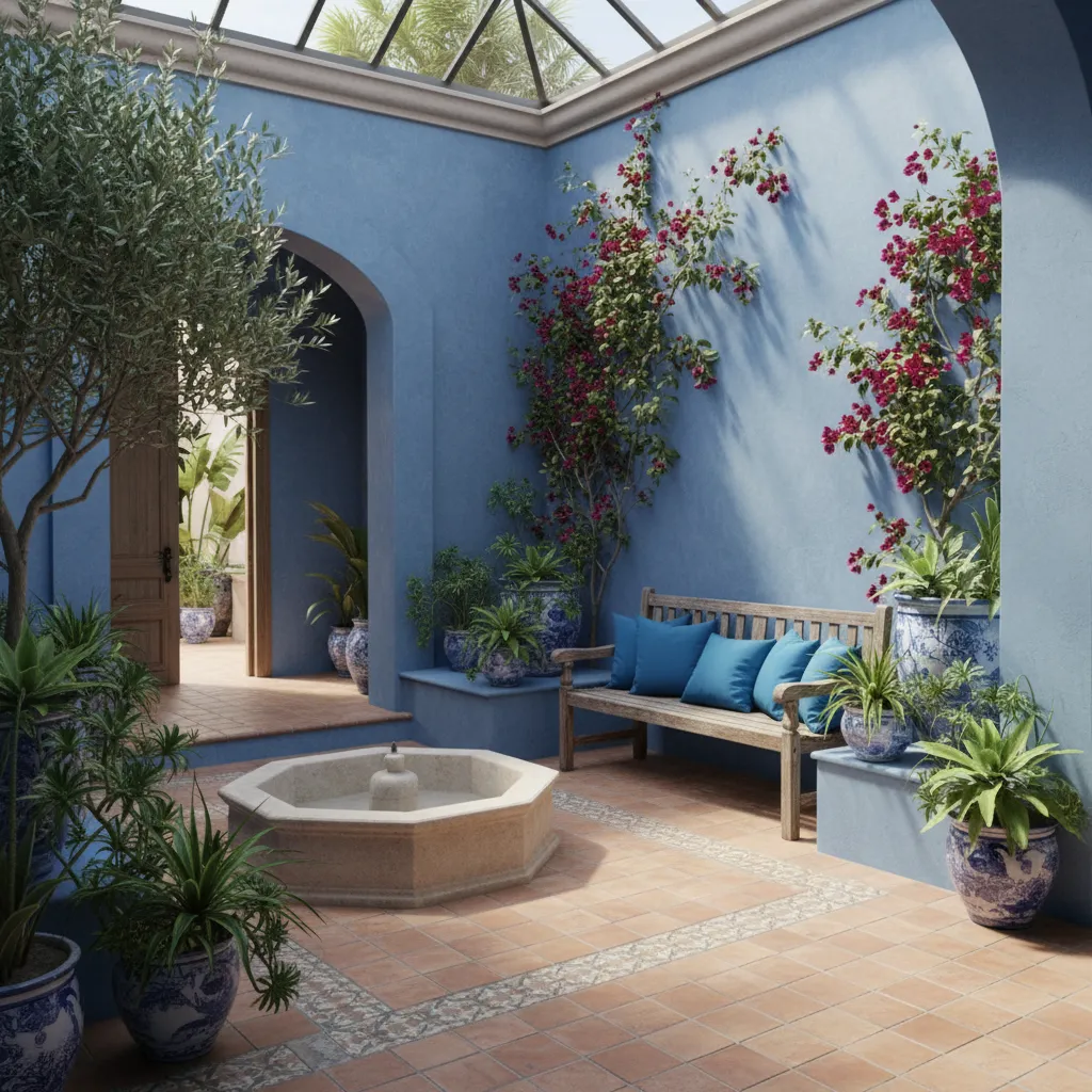 Decoración de patios interiores azul: ideas que sí funcionan