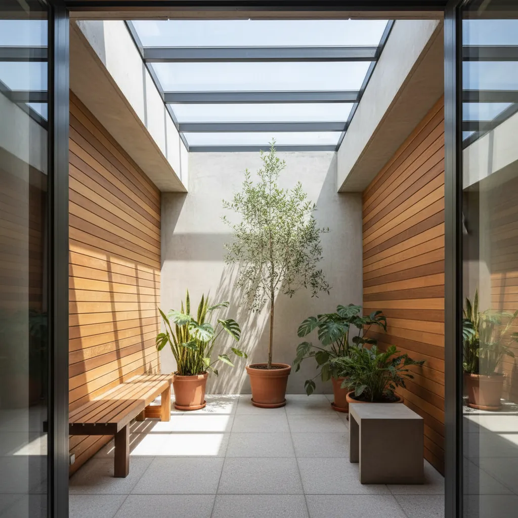 Pequeño patio interior que ilumina una casa estrecha
