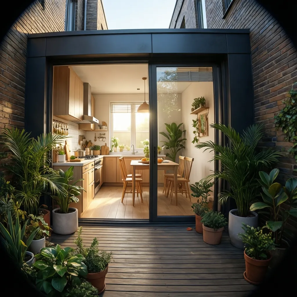 Pequeño patio interior que ilumina una casa estrecha