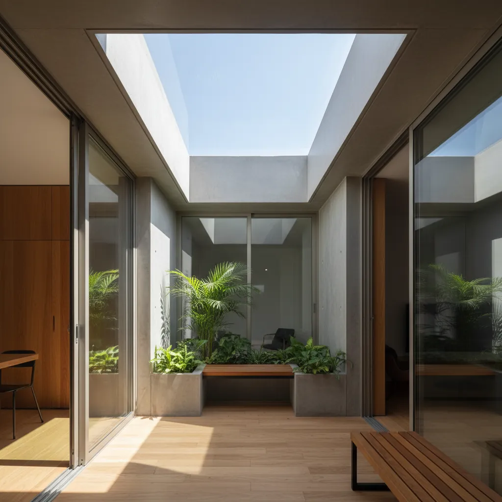 Pequeño patio interior que ilumina una casa estrecha