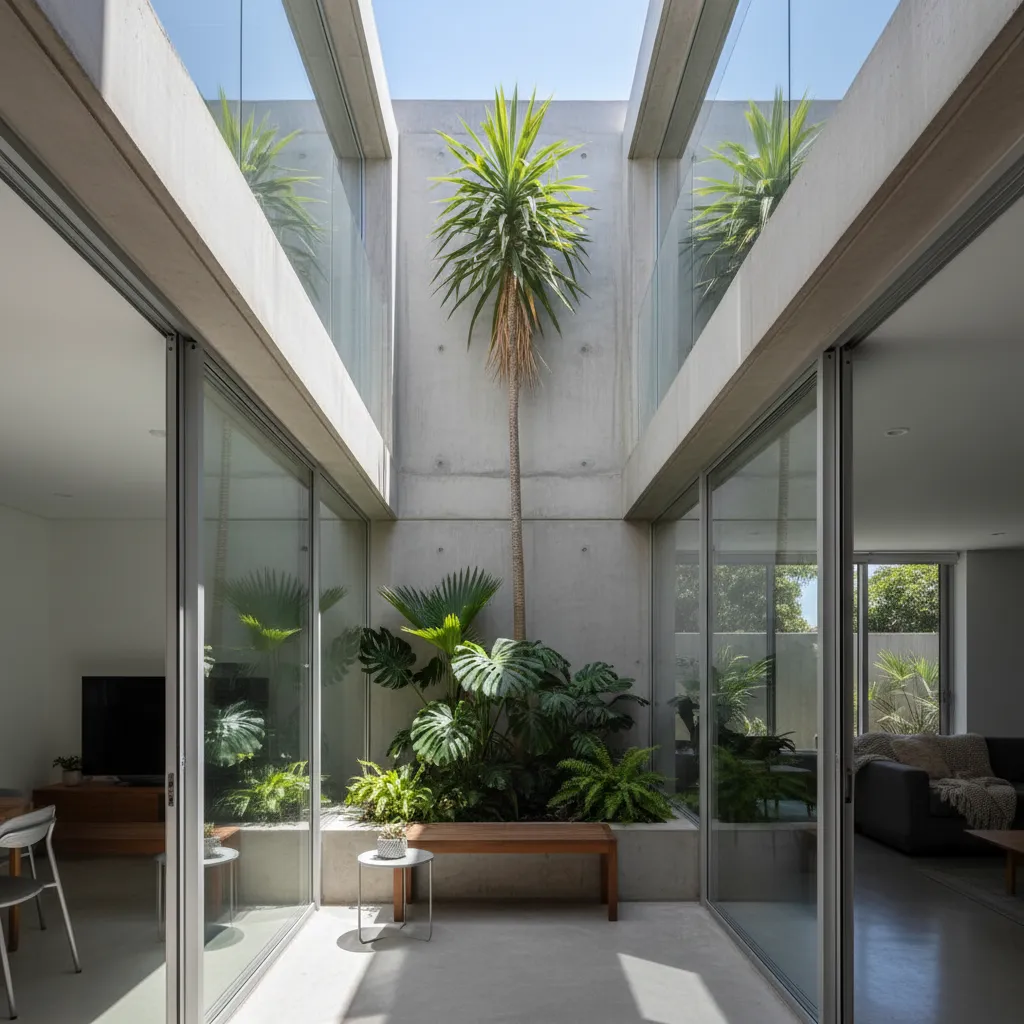 Pequeño patio interior que ilumina una casa estrecha