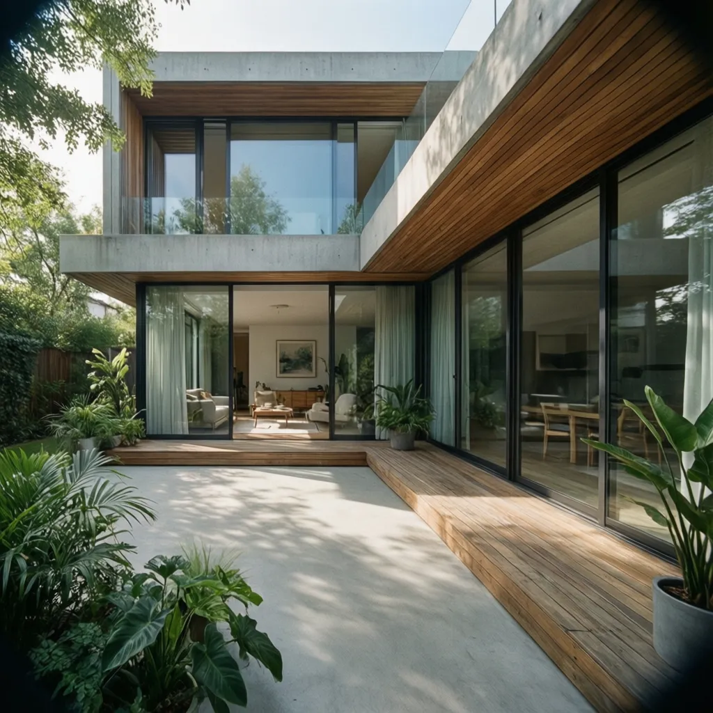 Patio interior en una casa moderna de una planta
