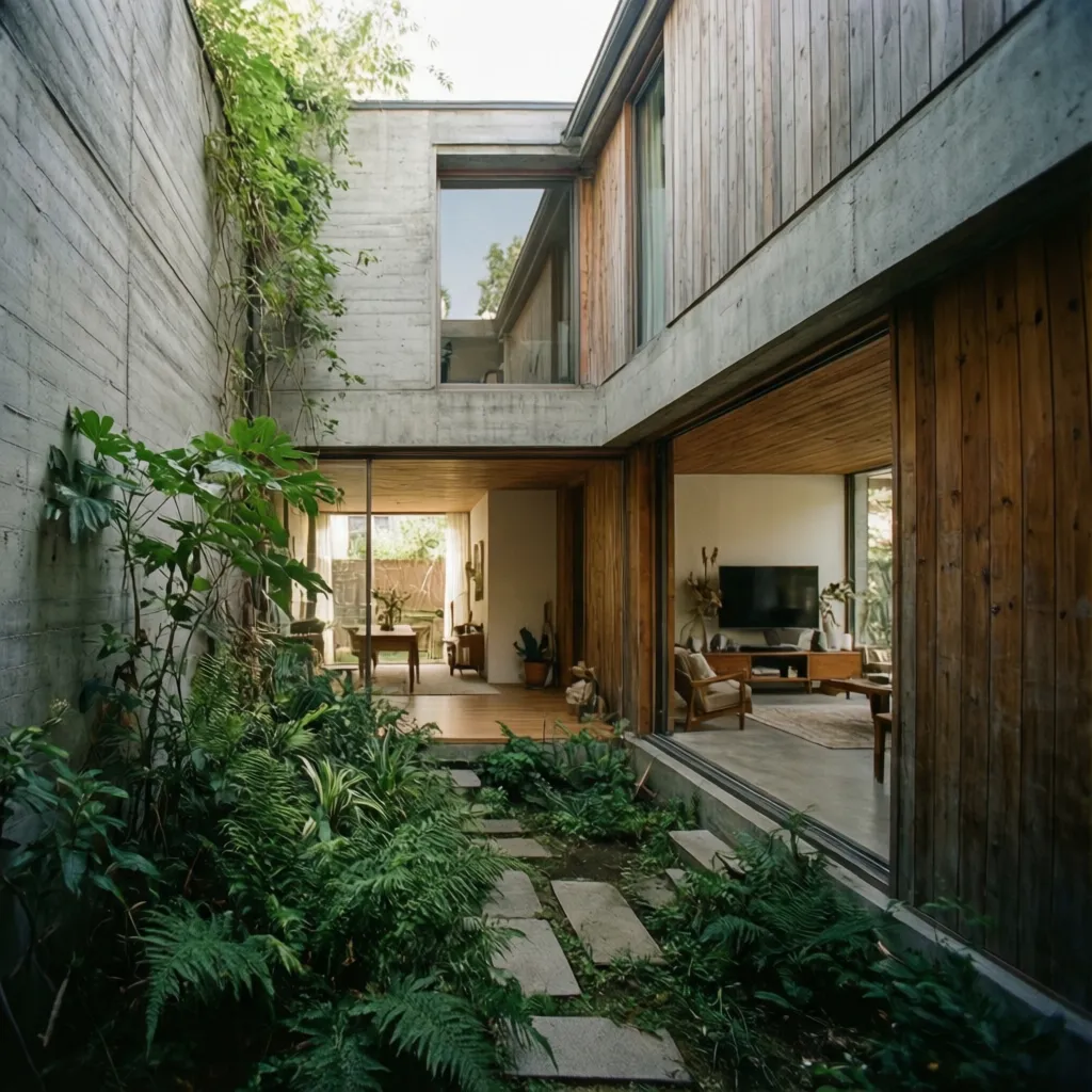 Pequeño patio interior en una casa moderna compacta